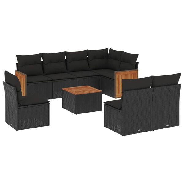 vidaXL Set Divani da Giardino 9 pz con Cuscini Nero in Polyrattan