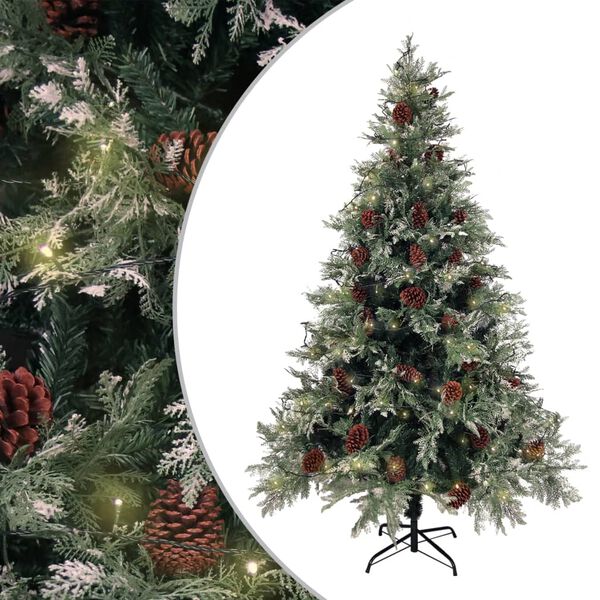 vidaXL Albero di Natale con Luci e Pigne Verde e Bianco 120cm PVC e PE