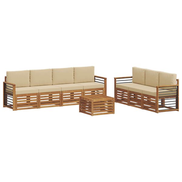 vidaXL Set divani 8 pcs Naturale e Beige Legno di Acacia Massello