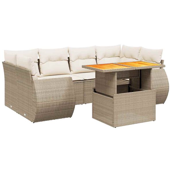 vidaXL Set Divani da Giardino 7 pz con Cuscini Beige in Polyrattan
