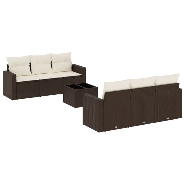 vidaXL Set Divani da Giardino 7 pz con Cuscini Marrone in Polyrattan
