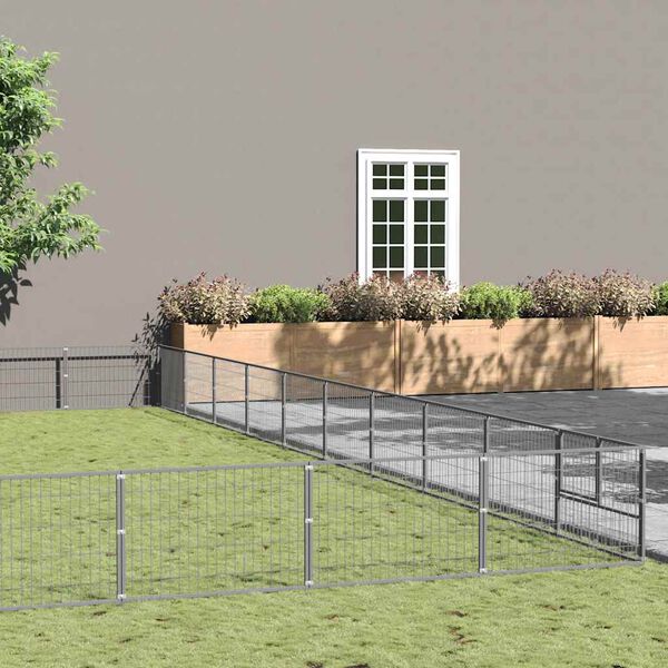 vidaXL Gabbia per Cani Argento 100 m&sup2; in Acciaio