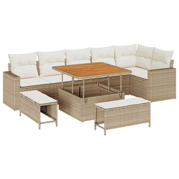 vidaXL Set Divano da Giardino 9 pcs Beige polyrattan