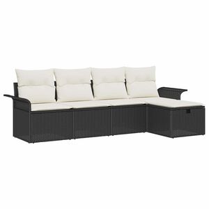 vidaXL Set Divano da Giardino con cuscino 5 pcs Nero Poly Rattan