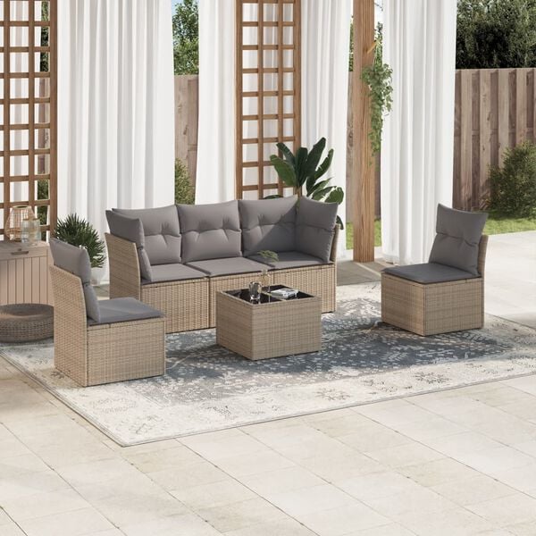 vidaXL Set Divano da Giardino 6 pz con Cuscini Beige in Polyrattan