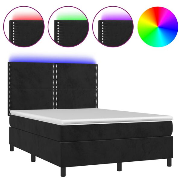 vidaXL Letto a Molle con Materasso e LED Nero 140x200 cm in Velluto