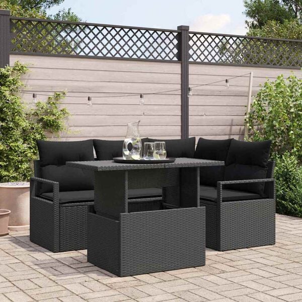vidaXL Set Divano da Giardino con cuscino 5 pcs Nero polyrattan