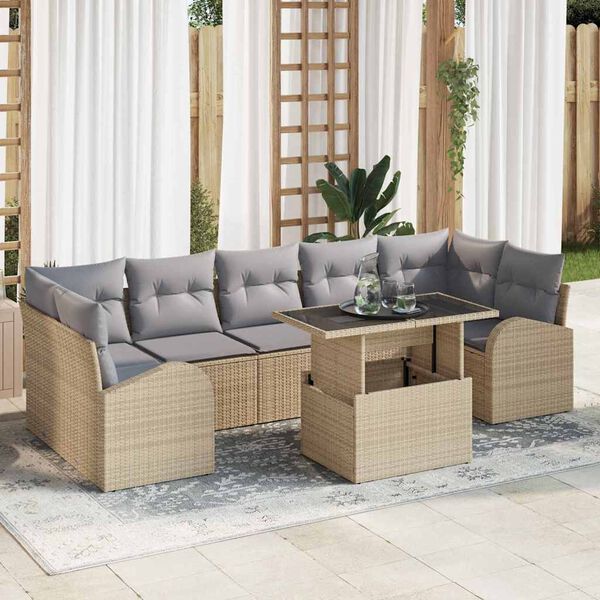 vidaXL Set Divano da Giardino con cuscino 8 pcs Beige Poly Rattan