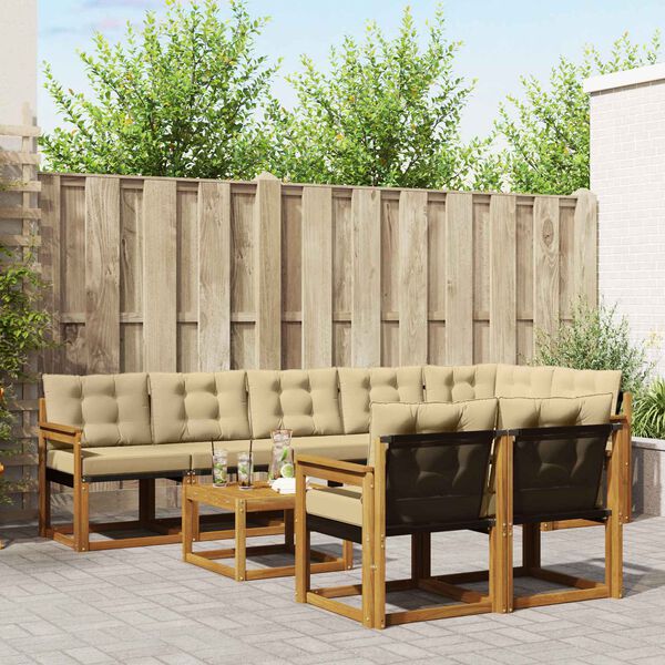 vidaXL Set di divani da esterno con cuscino 9 pcs Naturale e Beige