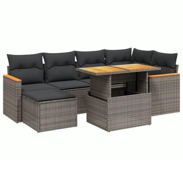 vidaXL Set Divani da Giardino 7 pz con Cuscini Grigio in Polyrattan