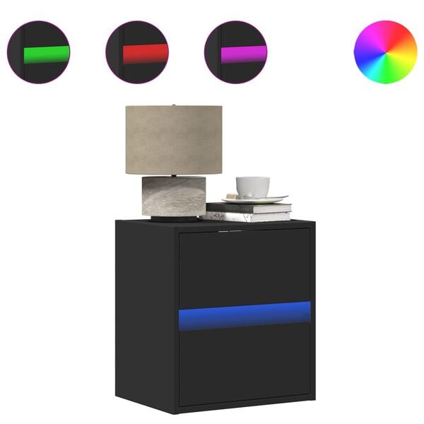 vidaXL Comodino a Parete con Luci LED Nero