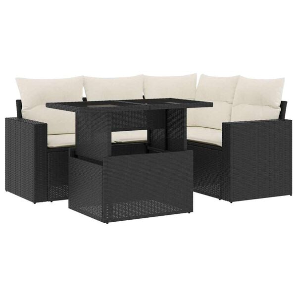 vidaXL Set Divani da Giardino 5 pz con Cuscini in Polyrattan Nero