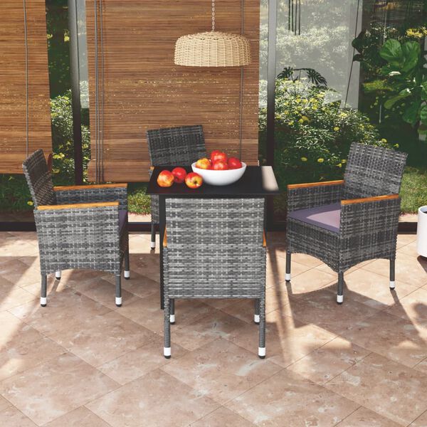 vidaXL Set da Pranzo per Giardino 5 pz con Cuscini Polyrattan Grigio