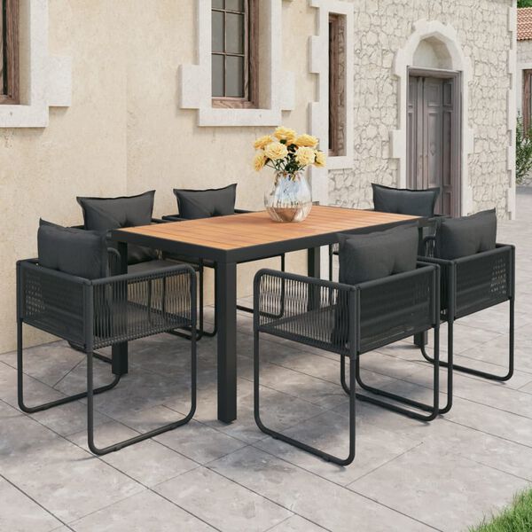 vidaXL Set da Pranzo da Giardino 7 pz in Rattan PVC Nero e Marrone