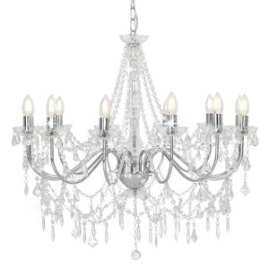 vidaXL Lampadario con Perline Argento 12 Lampadine E14