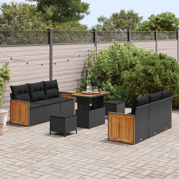 vidaXL Set Divano da Giardino con cuscino 9 pcs Nero