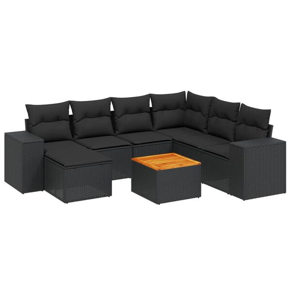 vidaXL Set Divani da Giardino con Cuscini 8 pz Nero in Polyrattan