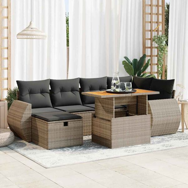 vidaXL Set Divano da Giardino 8pz con Cuscini Grigio Polyrattan Acacia