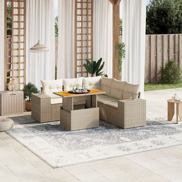 vidaXL Set Divano da Giardino 6 pz con Cuscini Beige in Polyrattan