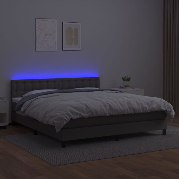 vidaXL Giroletto Molle con Materasso e LED Grigio 160x200cm Similpelle