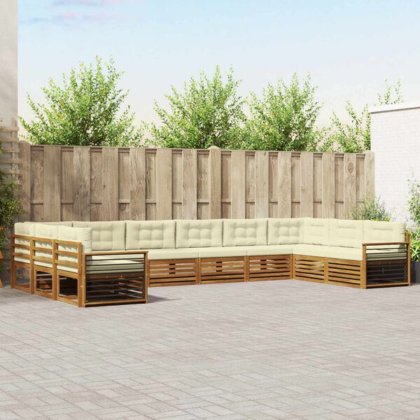 vidaXL Set divani 10 pcs Naturale e Crema Legno di Acacia Massello