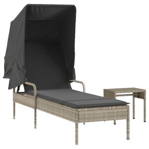 vidaXL Lettino con Baldacchino e Tavolino Grigio Chiaro in Polyrattan