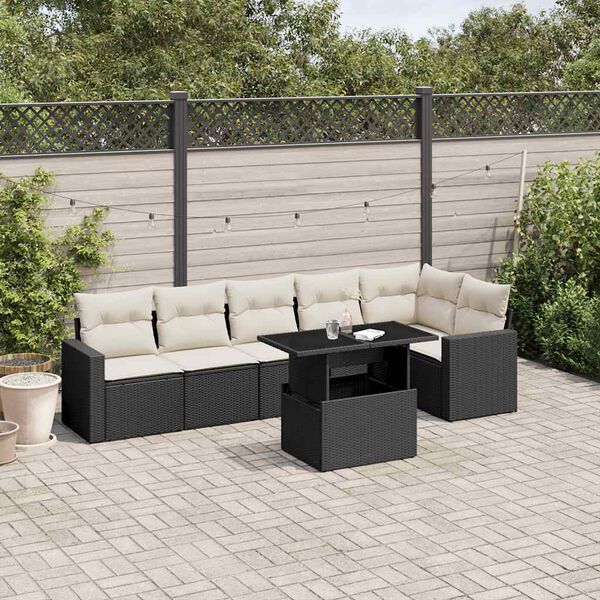 vidaXL Set Divani da Giardino con Cuscini 7pz Nero Polyrattan