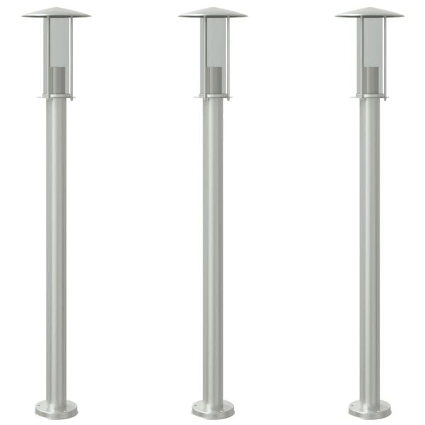 vidaXL Lampade da Terra per Esterni 3 pz Argento 100cm in Acciaio Inox
