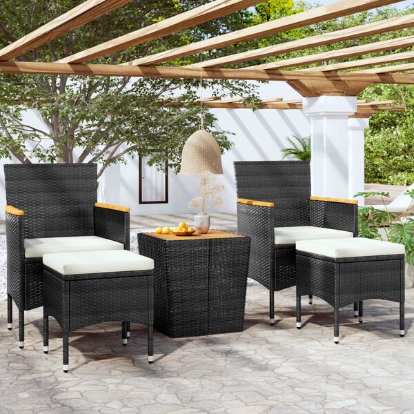 vidaXL Set Bistrot per Giardino 5 pz Polyrattan e Massello Acacia Nero