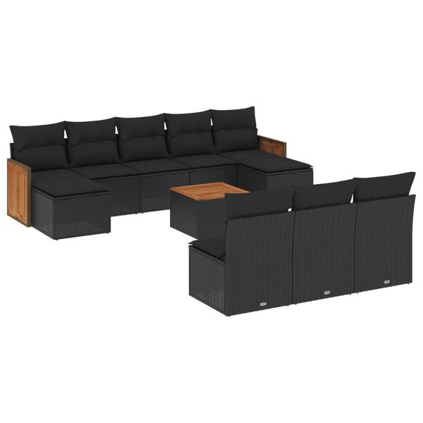 vidaXL Set Divani da Giardino 11 pz con Cuscini in Polyrattan Nero