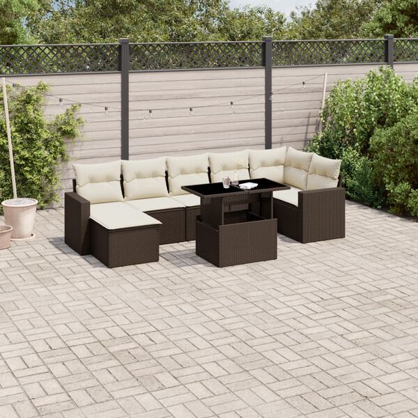 vidaXL Set Divani da Giardino 8 pz con Cuscini Marrone in Polyrattan
