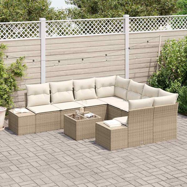 vidaXL Set Divano da Giardino 9 pcs Beige e Crema polyrattan