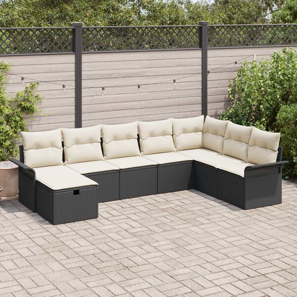 vidaXL Set Divano da Giardino con cuscino 8 pcs Nero Poly Rattan