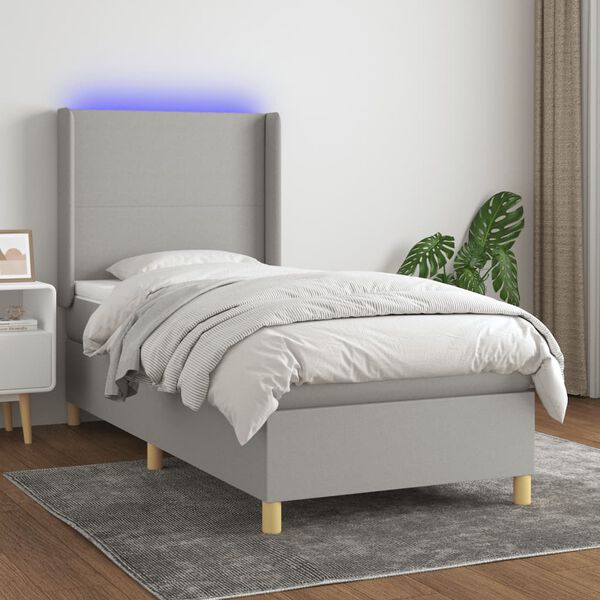 vidaXL Letto a Molle Materasso e LED Grigio Chiaro 100x200 cm Tessuto