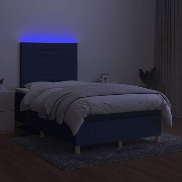 vidaXL Letto a Molle con Materasso e LED Blu 120x190 cm in Tessuto