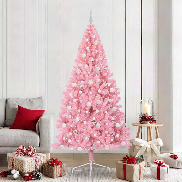 vidaXL Albero di Natale artificiale con luci integrate Rosa 210 cm PVC