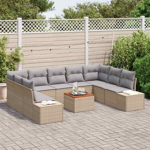 vidaXL Set Divano da Giardino con cuscino 10 pcs Beige polyrattan