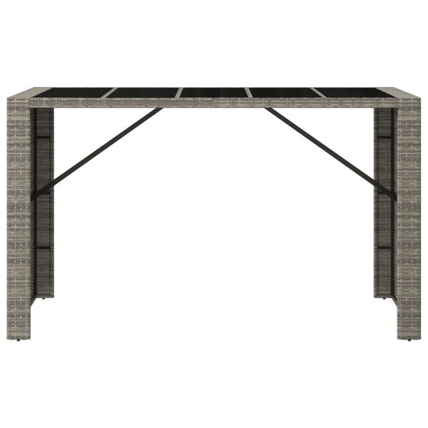 vidaXL Tavolo da Bar con Piano in Vetro Grigio 185x80x110cm Polyrattan