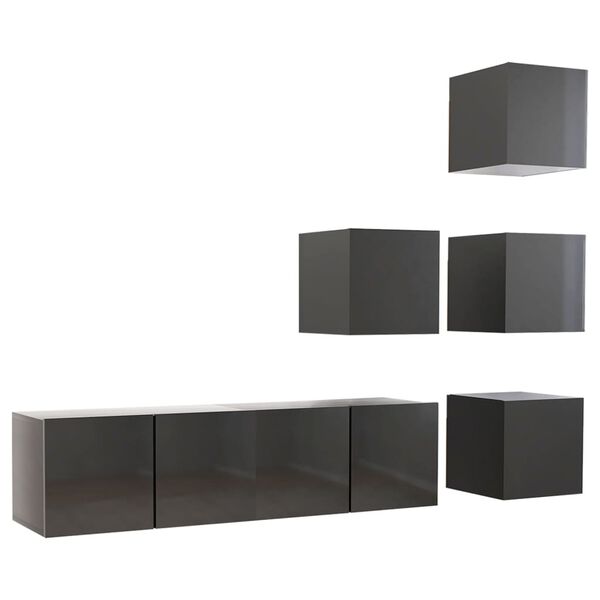 vidaXL Set Mobili TV 6 pz Grigio Lucido in Legno Multistrato