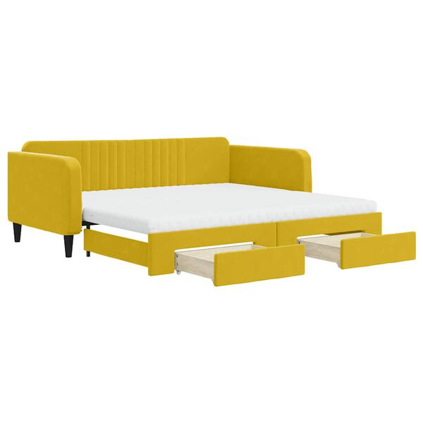 vidaXL Divano Letto Estraibile con Cassetti Giallo 100x200cm Velluto