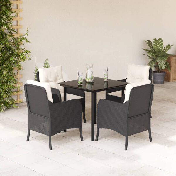 vidaXL Set da Pranzo da Giardino 5 pz Nero con Cuscini in Polyrattan