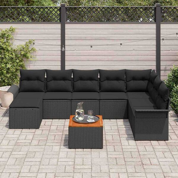 vidaXL Set Divano da Giardino con archiviazione 9 pcs Nero polyrattan