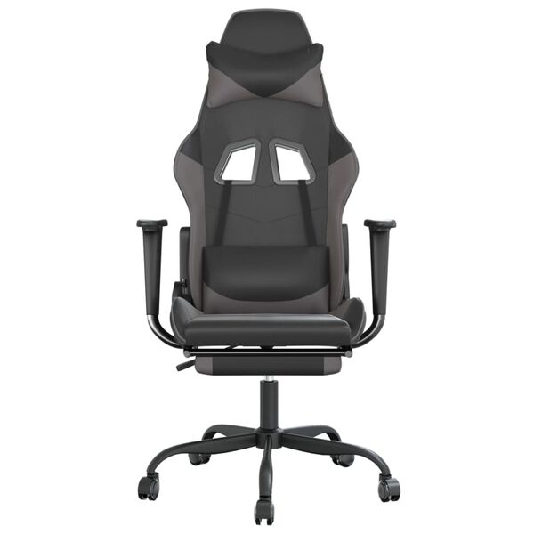 vidaXL Sedia da Gaming Massaggio Poggiapiedi Nero e Grigio Similpelle