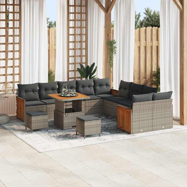 vidaXL Set Divano da Giardino con cuscino 17 pcs Grigio polyrattan