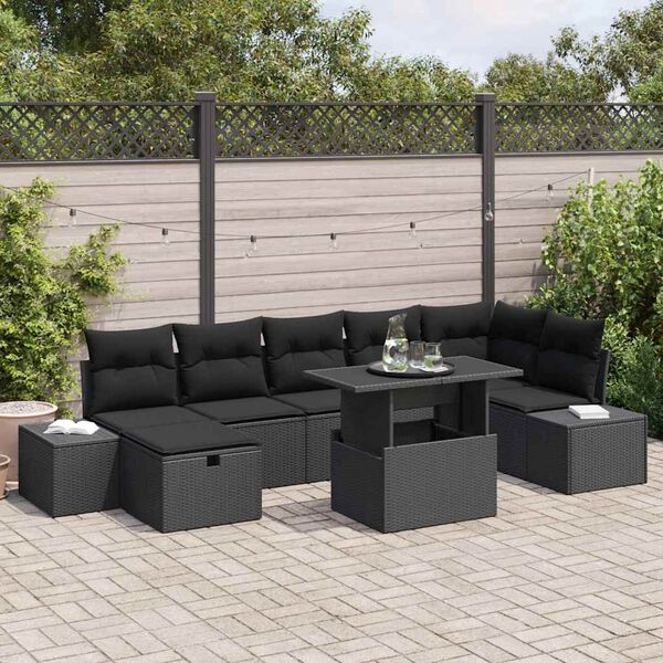 vidaXL Set Divano da Giardino con cuscino 8 pcs Nero Poly Rattan