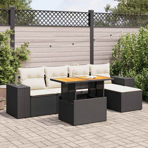 vidaXL Set Divano da Giardino 6 pz con Cuscini Nero in Polyrattan