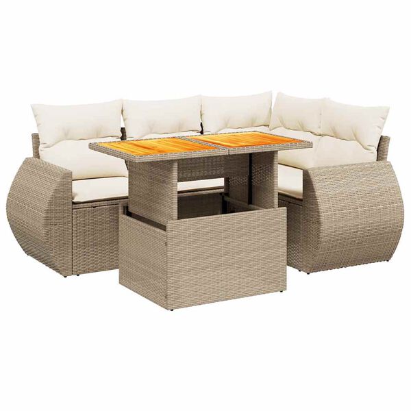 vidaXL Set Divano da Giardino 5 pz con Cuscini Beige in Polyrattan