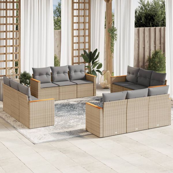 vidaXL Set Divani da Giardino 12 pz con Cuscini Beige in Polyrattan