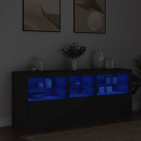 vidaXL Credenza con Luci LED Nera 162x37x67 cm