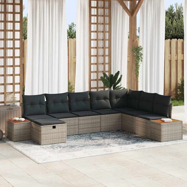 vidaXL Set Divano da Giardino con cuscino Grigio polyrattan
